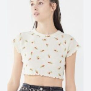 Urban Outfitters Out From Under Waffle Knit Floral Print Crop Tee Women’s Medium